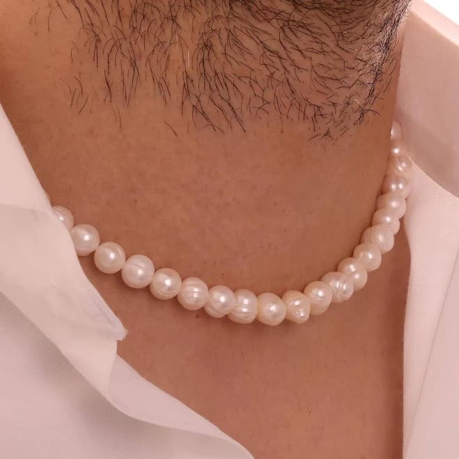 Sterling Silver Minimalist White Pearl Necklace for Men