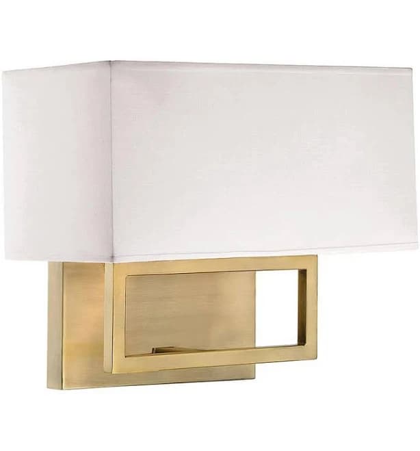 12 in. W x 11 in. H 2-Light Natural Brass Wall Sconce with White Fabric Shade