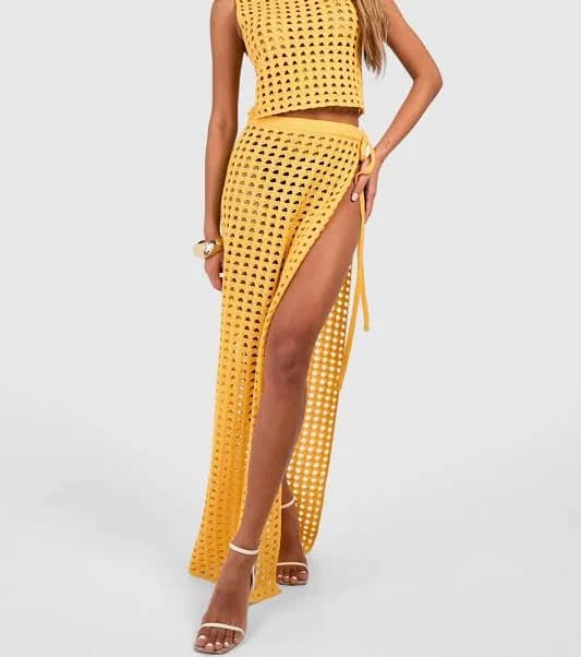 Boohoo Women's Thigh Split Crochet Maxi Skirt