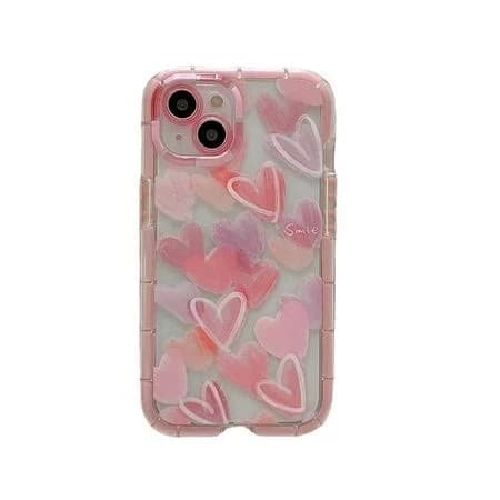 Clear Heart Pattern Phone Case, TPU Anti-Fall Phone Cases, Phone Accessories for iPhone 12 Pro, Pink