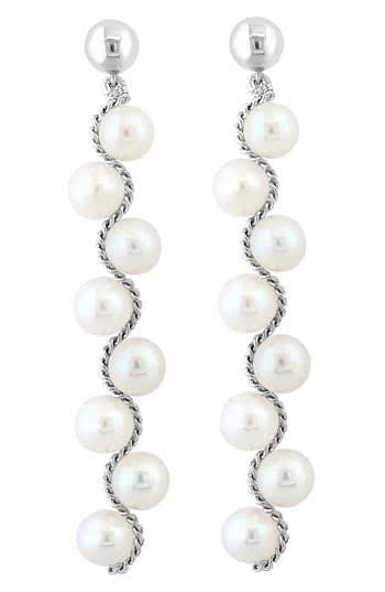 EFFY Sterling Silver Freshwater Pearl Linear Drop Earrings