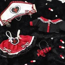 Four Pieces Gothic Nurse Dress Set for 20cm/25-30cm Cotton Doll