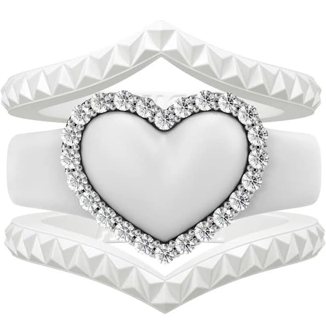 Women's Heart Metal CZ Stone Ring Set