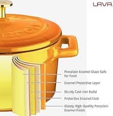 Lava Cast Iron Light-Colored Sand Enameled Sauce Pan, 1.5 Quarts Round Sauce Pot, Glossy Sand-Colored Three Layers of Enamel Coated Interior, Long Handle with Lid (Orange): Buy Online at Best Price in