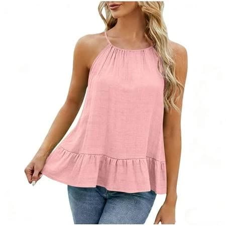 GuzomFashion Womens Casual Halter Top with Ruffle Hem Loose Fit Tank Top
