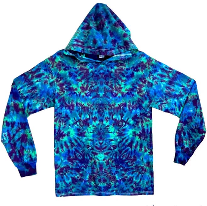 Tie Dye Hoodie Blue Green Purple Blotter Long Sleeve T-shirt Sm Med Lg