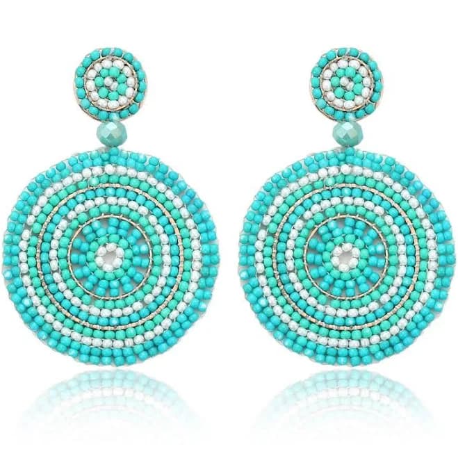 Handmade Boho Statement Beaded Drop Earrings