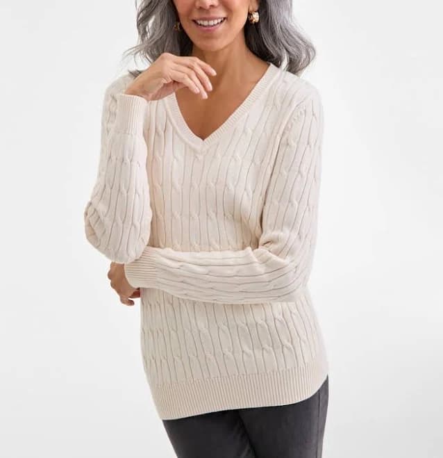 Style & Co. Women's Cotton Cable-Knit V-Neck Sweater