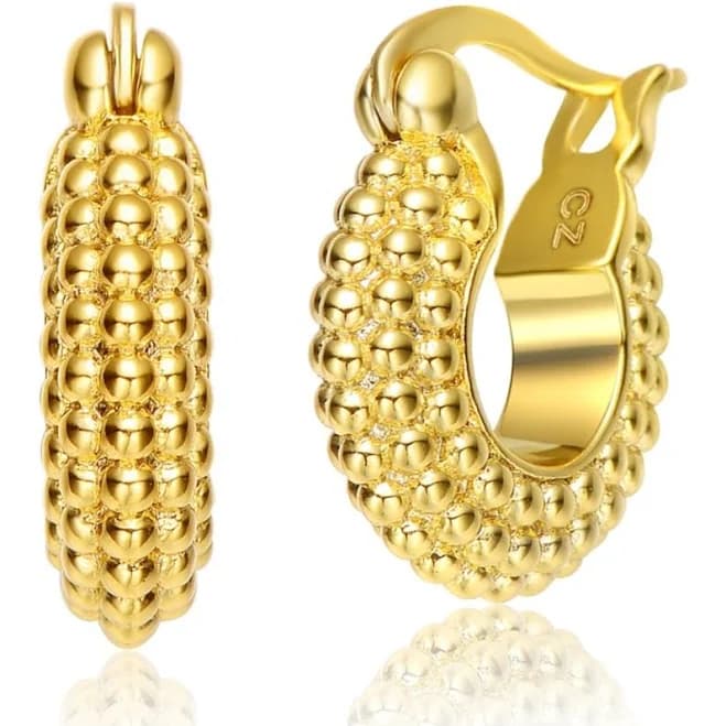 Rachel Glauber 14K Gold Plated Bead Hoop Earrings