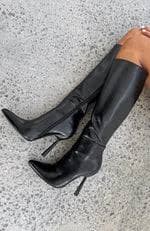 Amelia Knee High Boots Black Smooth | White Fox Boutique US