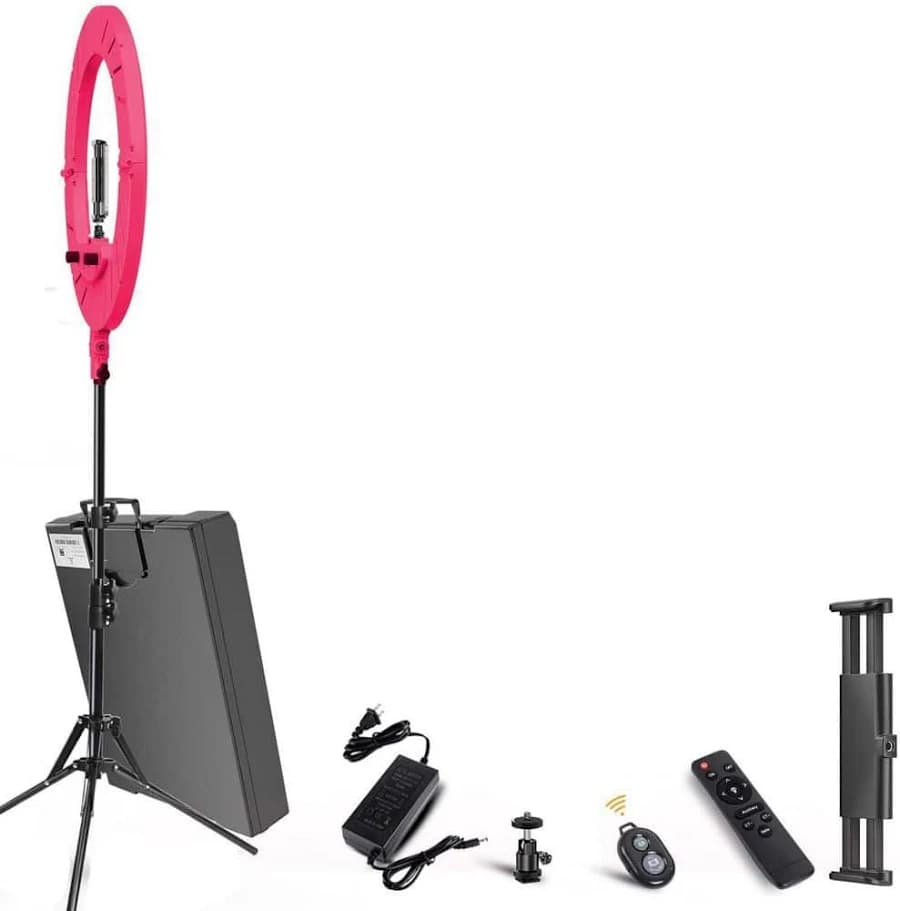 Ahfiwaso 18 in. Pink Ring Light with 55W 6700K Dimmable LED Remote Control