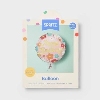 Spritz Retro Floral Happy Birthday Round Foil Balloon