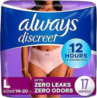 Always Discreet Adult Incontinence & Postpartum Underwear for Women, Maximum, Large, 17 Count (Packaging May Vary)