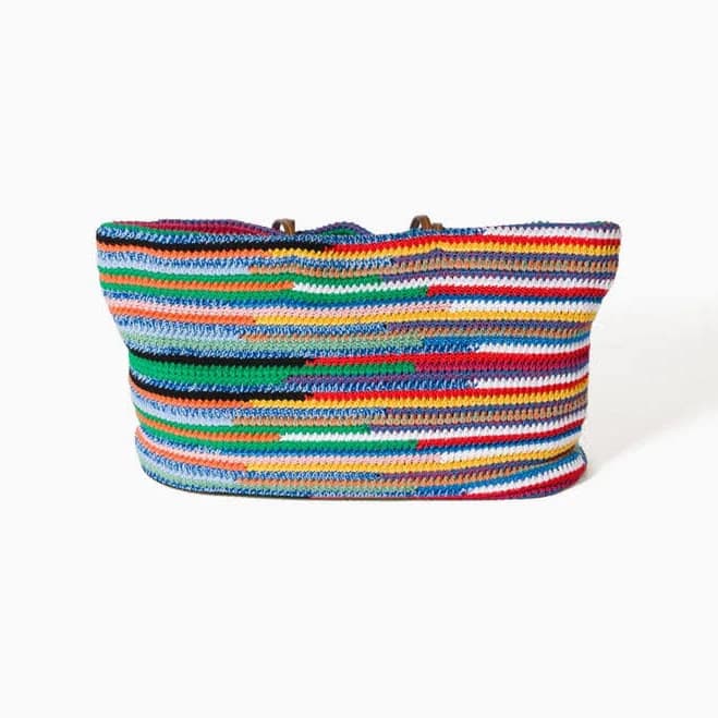 Multicolor Striped Crochet Shoulder Tote Bag