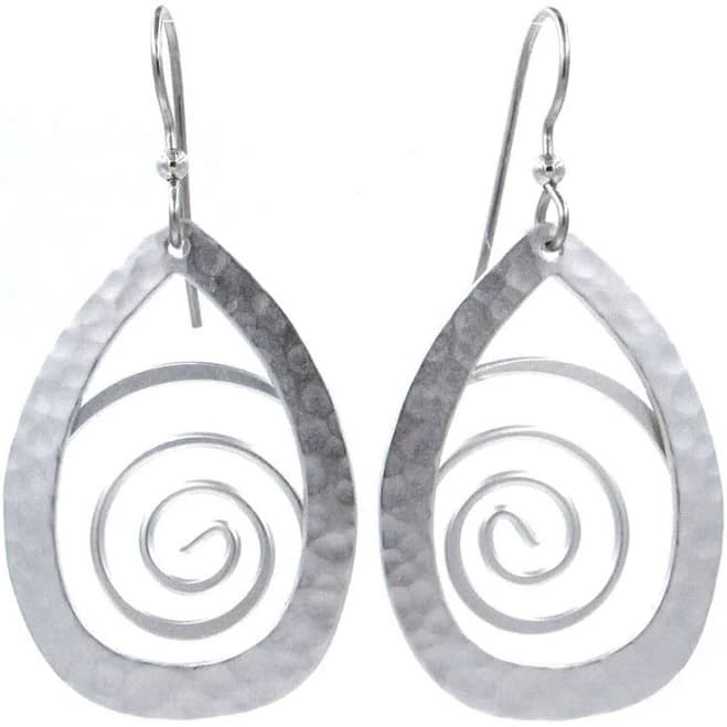 Hammered Silver Teardrop Coil Earrings