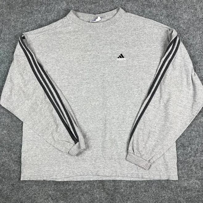 Adidas Long Sleeve T-shirt Mens Xl Gray 3-stripes Logo Athletic