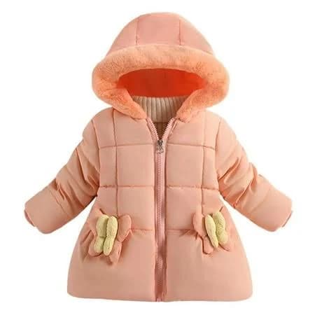 Dagugfen Girls Winter Coats Hoodie with Pom Ball Bow Zipper up Fleece Lined Windproof Comfy Cute Outwear, Infant Unisex, Size: 1-2Years, Orange
