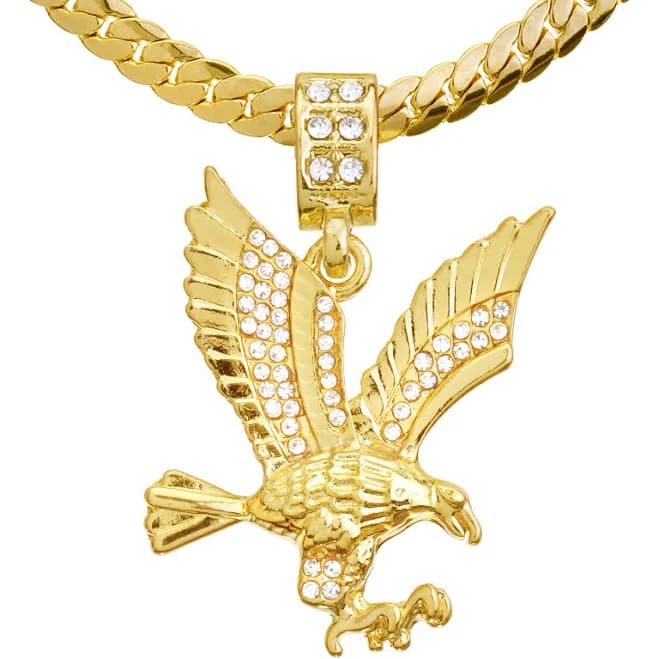 Men's Gold Plated Iced Eagle Pendant 20" Miami Cuban Chain Necklace