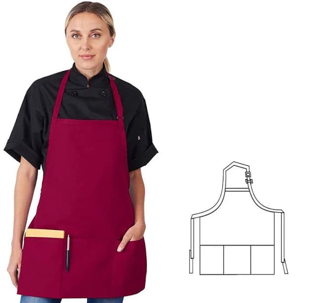 HiLite Adjustable Neck Three Pockets Bib Apron Wrinkle Resistant (24′′ W x 24′′ H)- 833P3A BURGUNDY