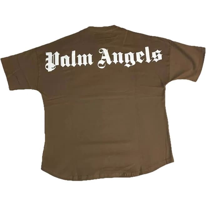 Palm Angels Classics Logo Over Tee Mens Style M Curved Logo Brown