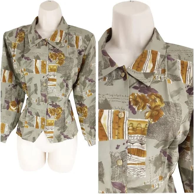 Vintage Abstract Print Long Sleeve Button Front Shirt