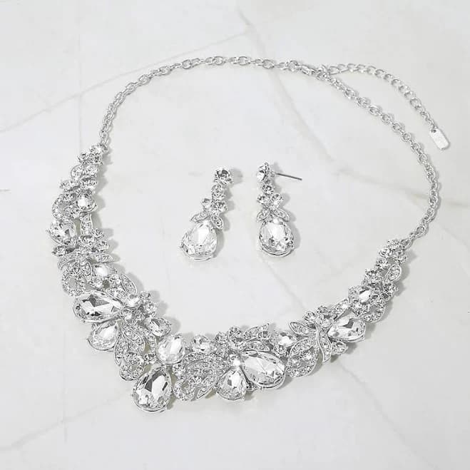 L&M Bling Teardrop Stone Cluster Necklace