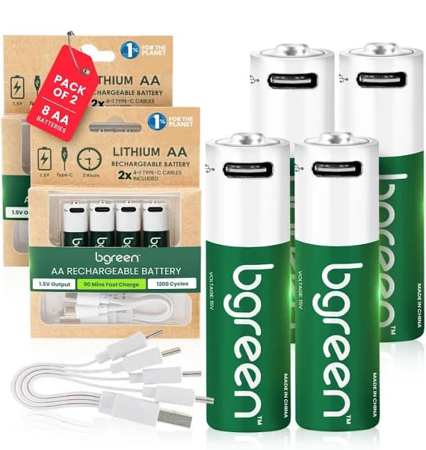 Bgreen USB-C Rechargeable AA Batteries (4-Pack)