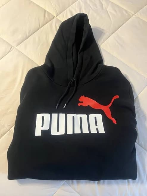 Puma Essentials Men's Hoodie - Black, Red & White Logo - Xxl