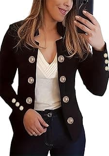 Women's Double Breasted Slim Fit Blazers Notch Lapel Work Office Suits Casual Open Front Blazer