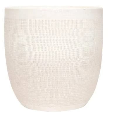3R Studios Large Matte White Embossed Stoneware Planter