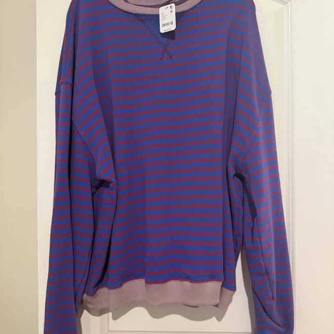 Free People NWT Stripped Crewneck Sweatshirt - New Women | Color: Purple | Size: L