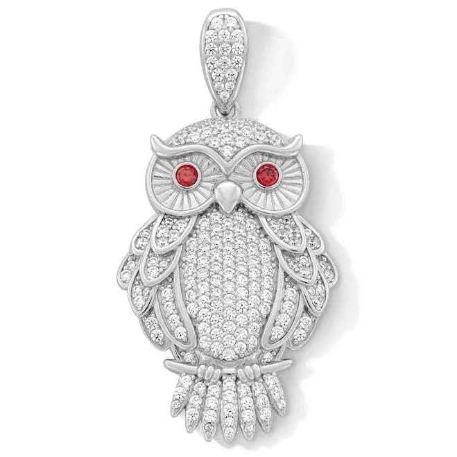 Sterling Silver Owl Charm with Red CZ