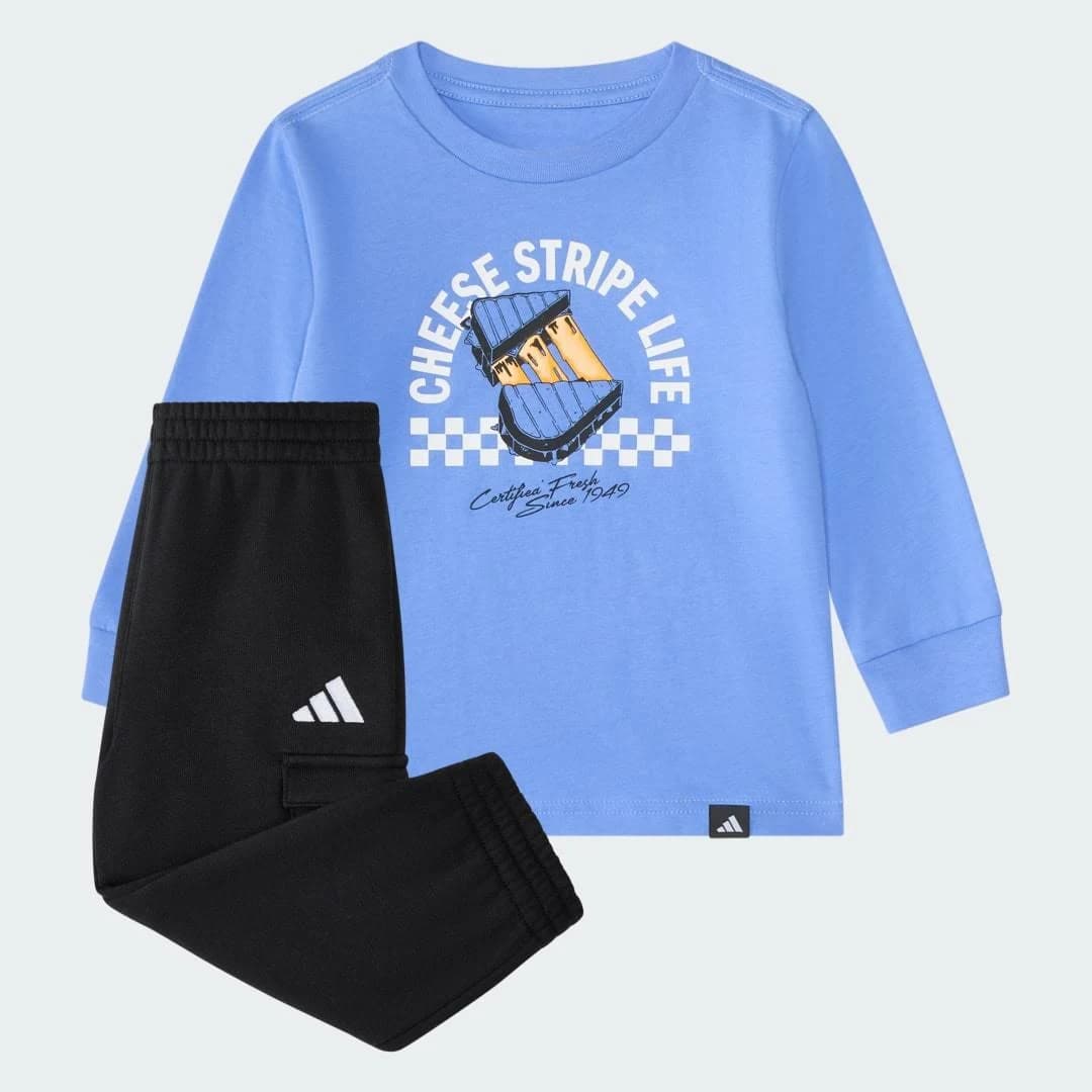 adidas Toddler Boys Two Piece Long Sleeve Graphic Cotton T-Shirt and Elastic Waistband Cargo Joggers Set