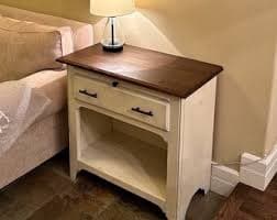 Farmhouse End Table, Antique White Distressed, Dark Walnut Wood Top - Etsy