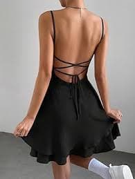 XPHYYNK Summer Dress Lace Up Backless Hem Cami Dress Women's Casual Black at Amazon Women's Clothing store