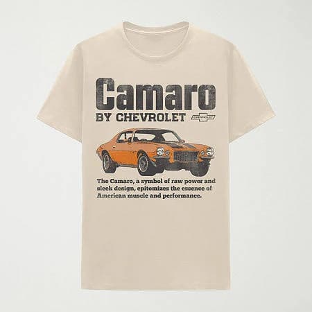 JH Design Men's Chevy Camaro Collage T-Shirt Short Sleeve Black Crew Neck Shirt