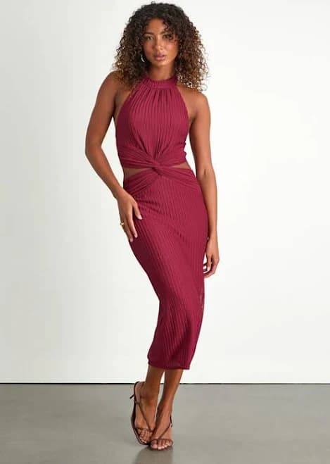 Lulus Halter Cutout Twist-Front Midi Dress