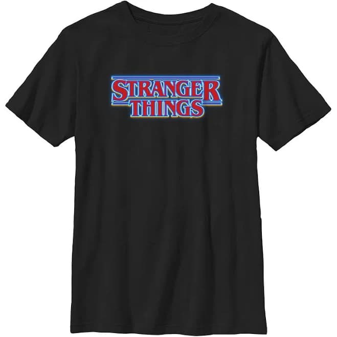 Boy's Stranger Things Classic Logo Bright Blue Outline T-shirt