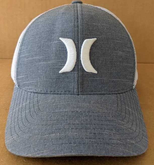 Hurley Logo Gray & White Trucker Mesh Back Baseball Hat Cap