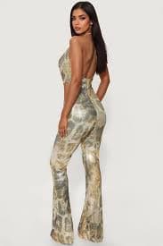 Allison Metallic Halter Jumpsuit - Olive/combo | Fashion Nova