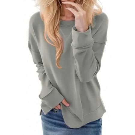 Women's Oversized Crewneck Sweatshirt with Side Slit