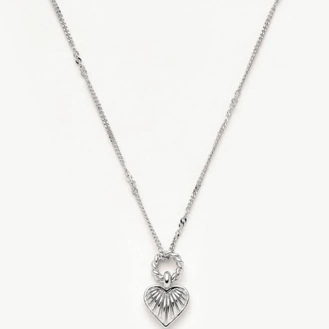 Missoma Sterling Silver Mini Ridge Heart Charm Pendant Necklace