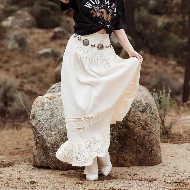 Gimmicks Women's Polyester Floral Jacquard Maxi Skirt with Buckle
