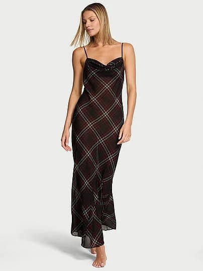Victoria's Secret Women's Chiffon Tartan Draped Maxi Slip Dress