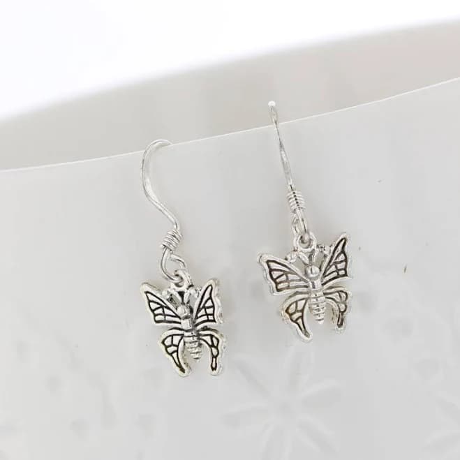 Sterling Silver Dangly Butterfly Drop Earrings