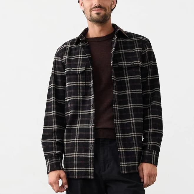 Men's Standard-Fit Heavyweight Flannel Shirt Black Plaid Regular Size S