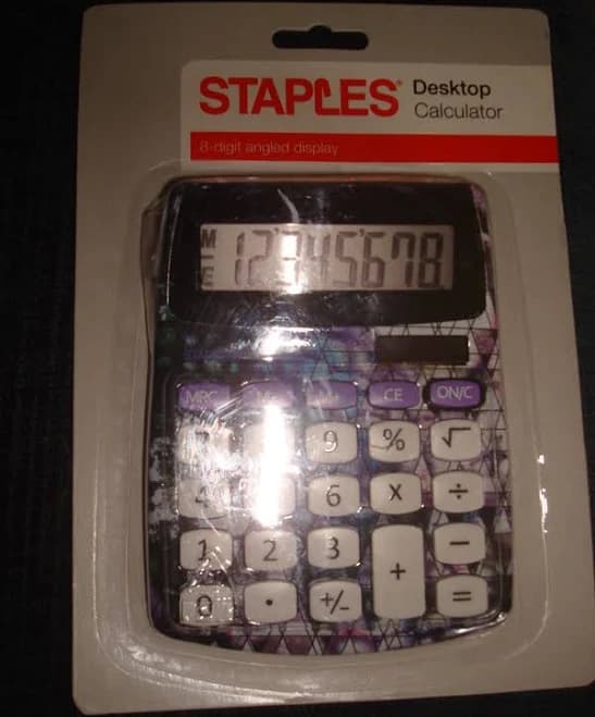 Staples 8 Digital Display Calculator Purple With White Keys