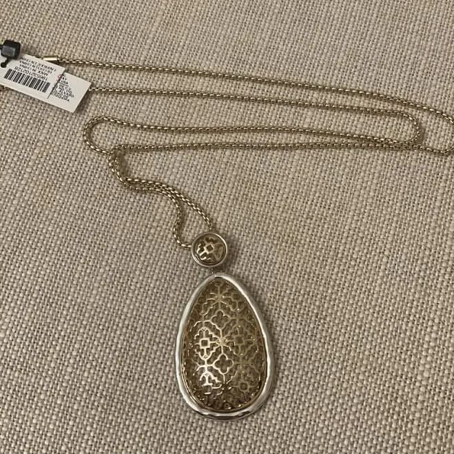 Whbm Gold Tone Long Necklace Large Teardrop Filigree Pendant Classic