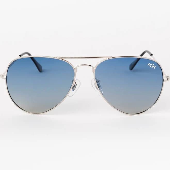Aviator Sunglasses Polarized with Silver Frames, Blue Gradiant Lens| Silver Ocean Faze by PUR Shades