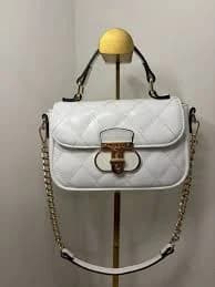 ALDO White Quilted Shoulder Bag Gold Chain Strap Turn Lock Closure Women